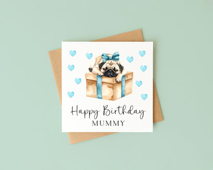 Personalised Pug Birthday card, custom dog pug lover card with envelope