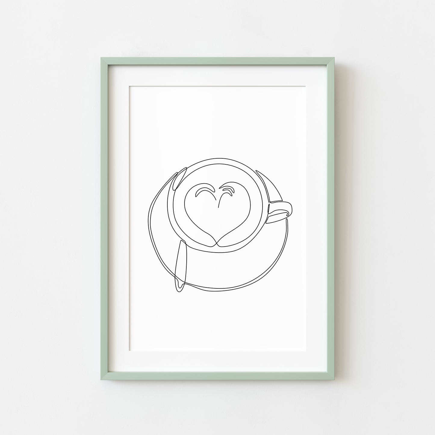 Cappuccino latte love line drawing illustration kitchen/office unframed wall art poster print