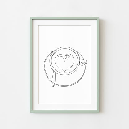 Cappuccino latte love line drawing illustration kitchen/office unframed wall art poster print