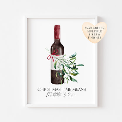 Christmas time means Mistletoe and Wine watercolour winter Xmas seasonal unframed wall art poster print