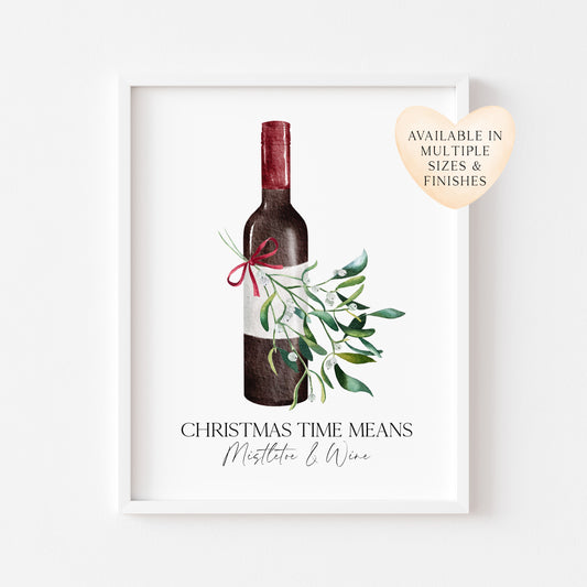 Christmas time means Mistletoe and Wine watercolour winter Xmas seasonal unframed wall art poster print