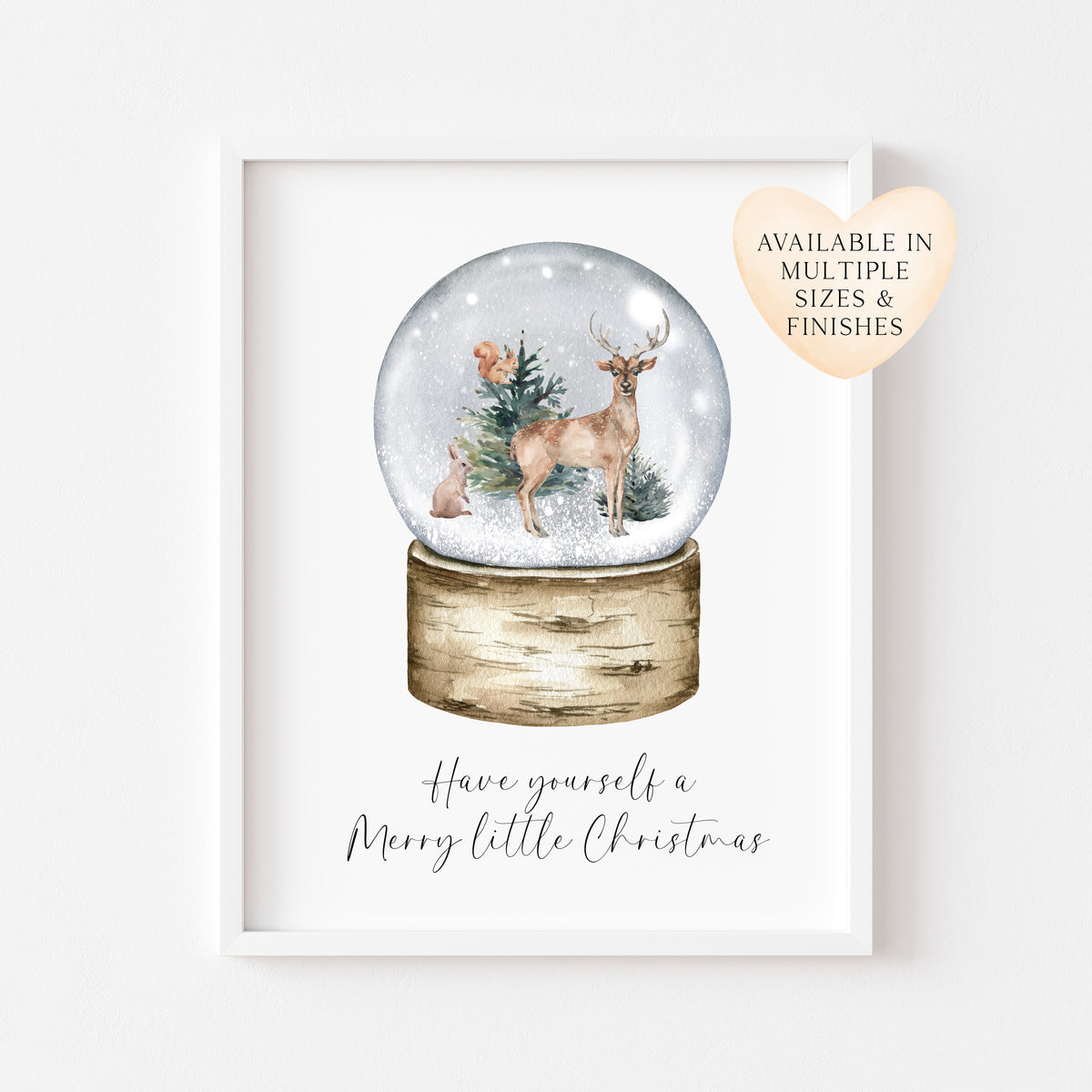 Have yourself a Merry little Christmas woodland animals snow globe seasonal unframed wall art poster print