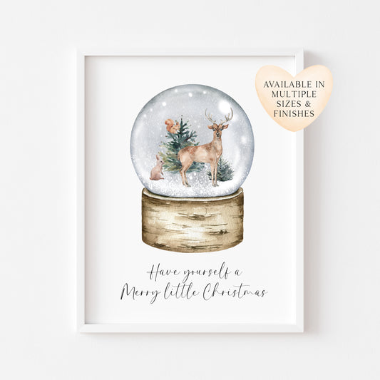 Have yourself a Merry little Christmas woodland animals snow globe seasonal unframed wall art poster print