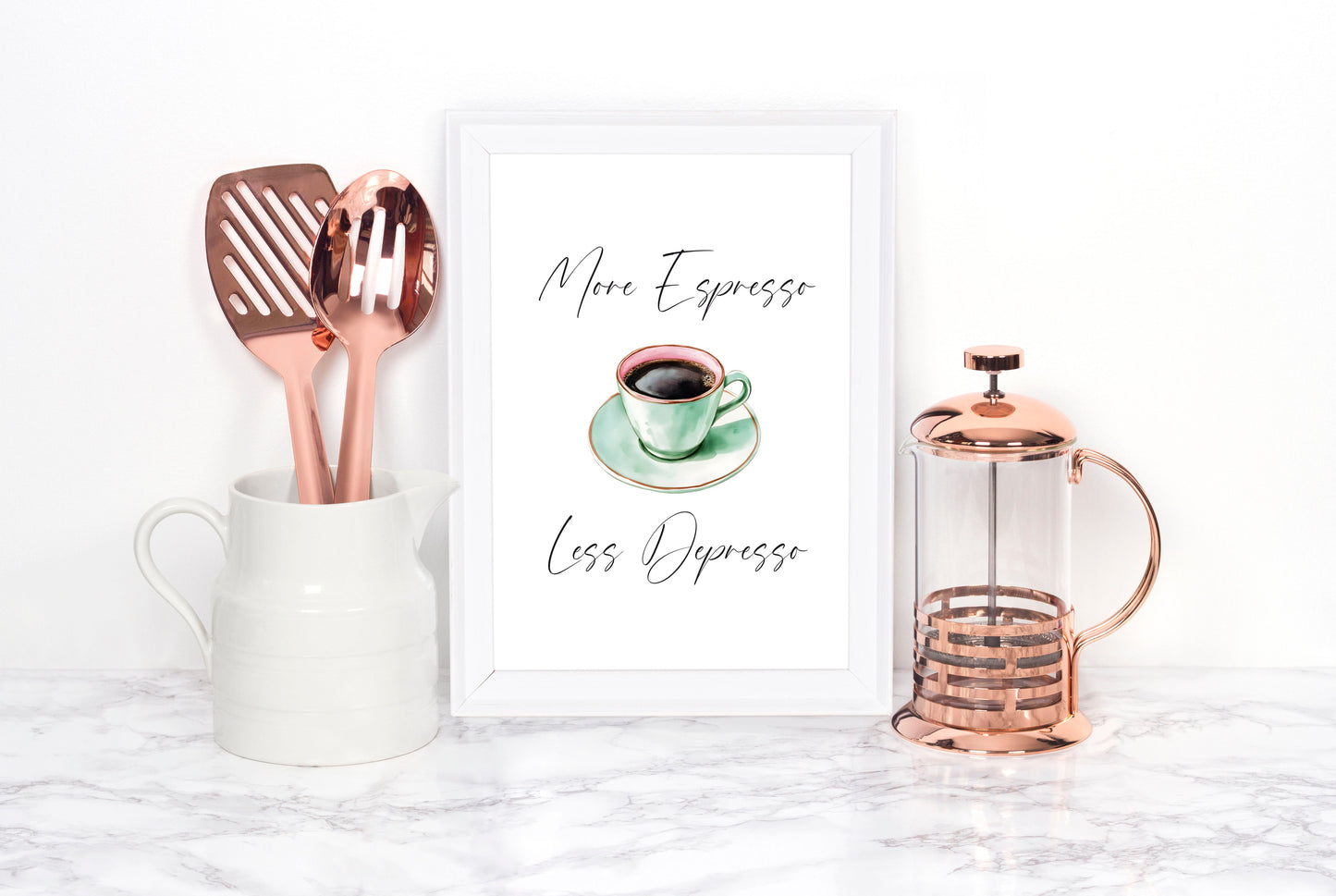 More Espresso less Depresso green pink coffee Print Funny Kitchen Wall Art (unframed)