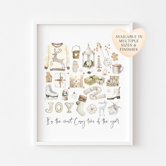 It's the most Cosy time of the year, beige neutral cosy Christmas decor unframed wall art poster print