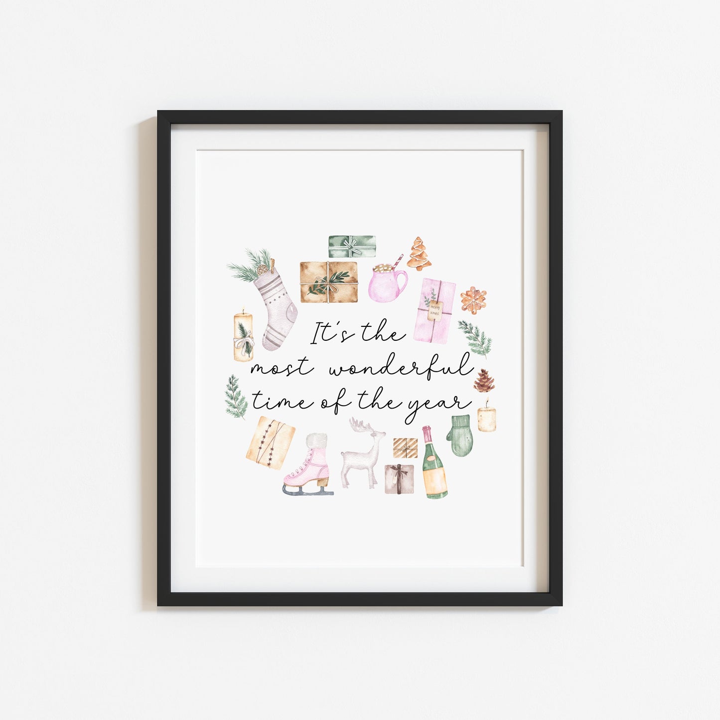 It's the most wonderful time of the year watercolour Christmas illustrations xmas seasonal unframed wall art poster print