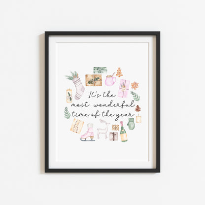 It's the most wonderful time of the year watercolour Christmas illustrations xmas seasonal unframed wall art poster print