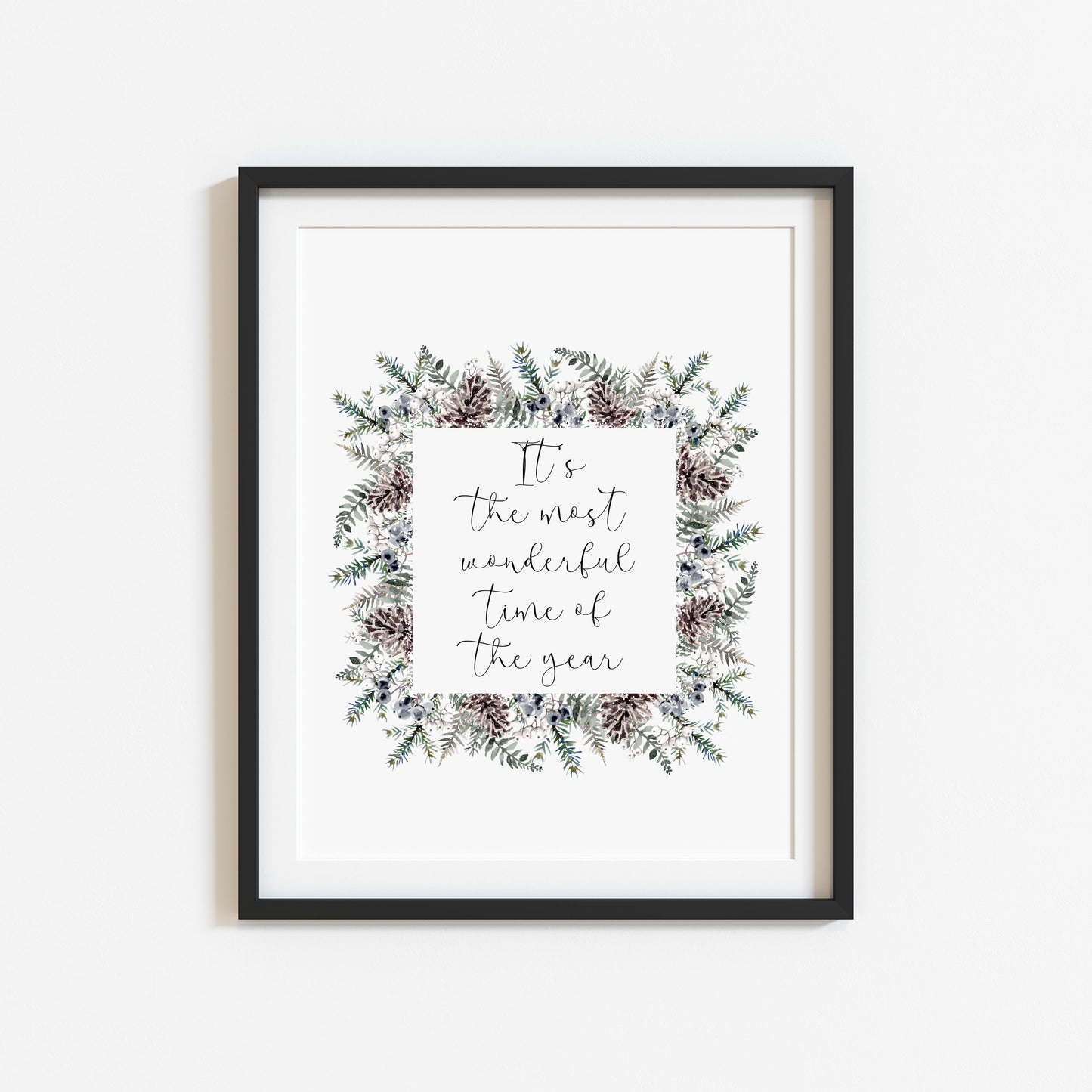 Christmas Print Watercolour winter wreath snowy acorns Seasonal Wall Art (unframed)