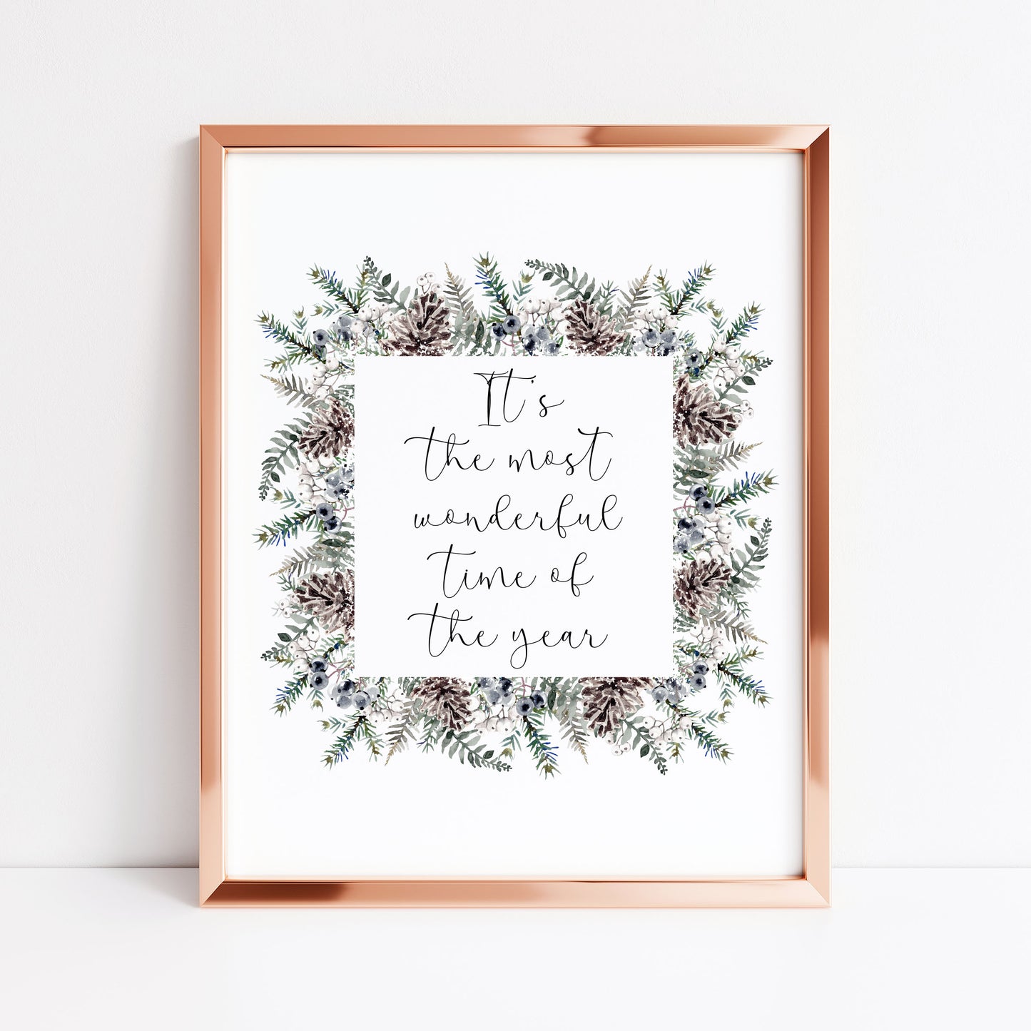 Christmas Print Watercolour winter wreath snowy acorns Seasonal Wall Art (unframed)