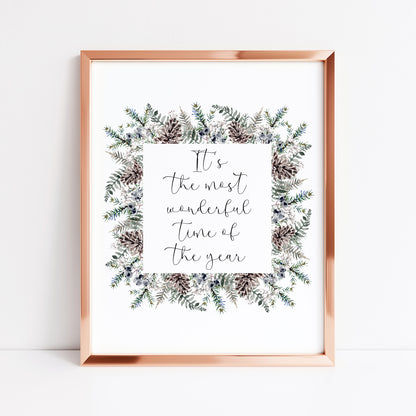 Christmas Print Watercolour winter wreath snowy acorns Seasonal Wall Art (unframed)