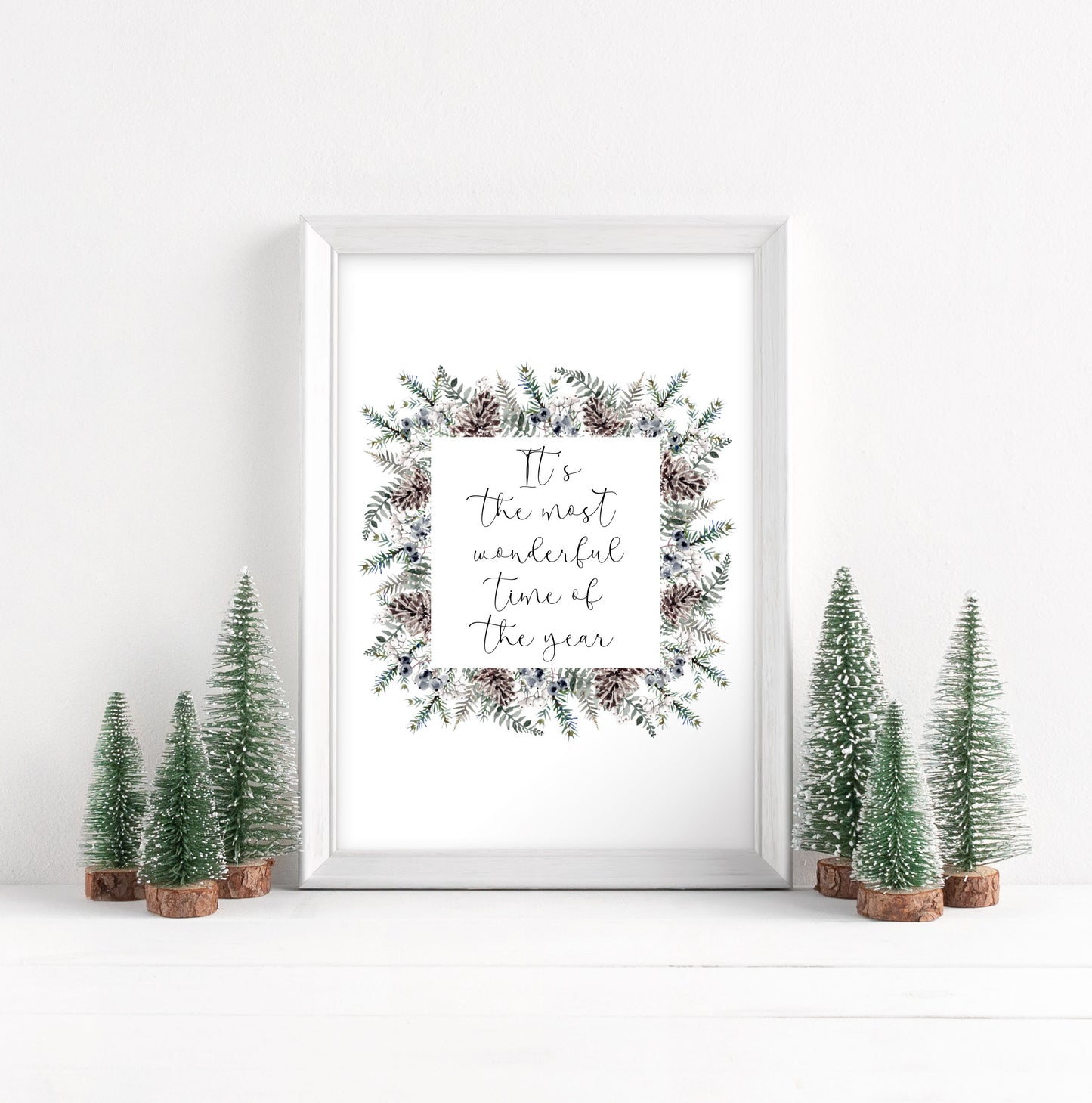 Christmas Print Watercolour winter wreath snowy acorns Seasonal Wall Art (unframed)