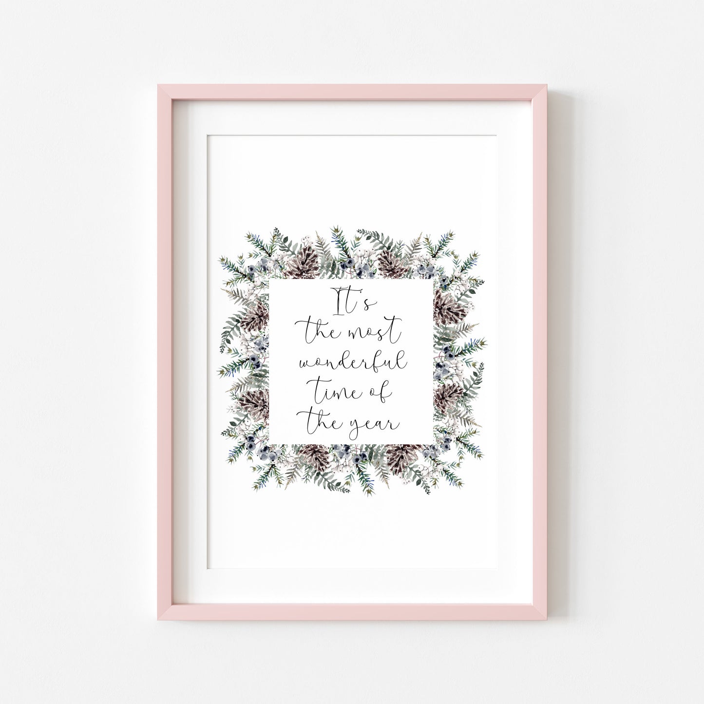 Christmas Print Watercolour winter wreath snowy acorns Seasonal Wall Art (unframed)