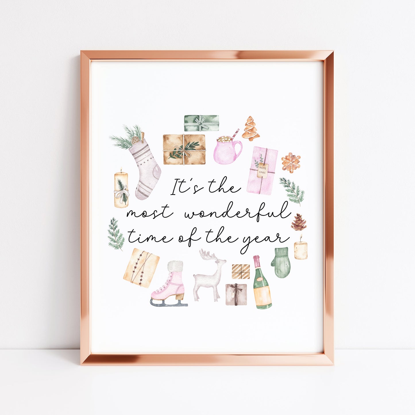 It's the most wonderful time of the year watercolour Christmas illustrations xmas seasonal unframed wall art poster print