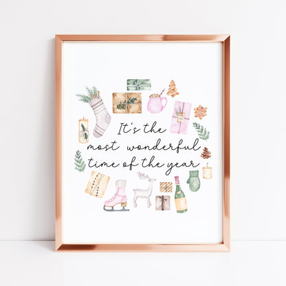 It's the most wonderful time of the year watercolour Christmas illustrations xmas seasonal unframed wall art poster print