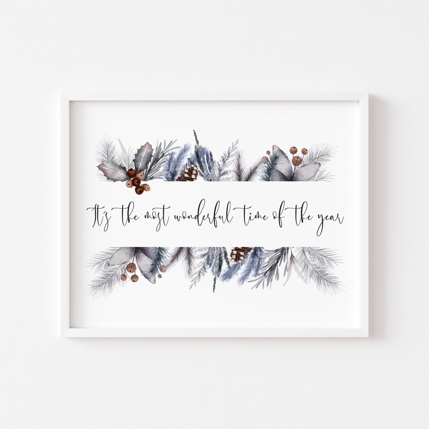 It's the most wonderful time of the year watercolour foliage wreath seasonal unframed wall art poster print