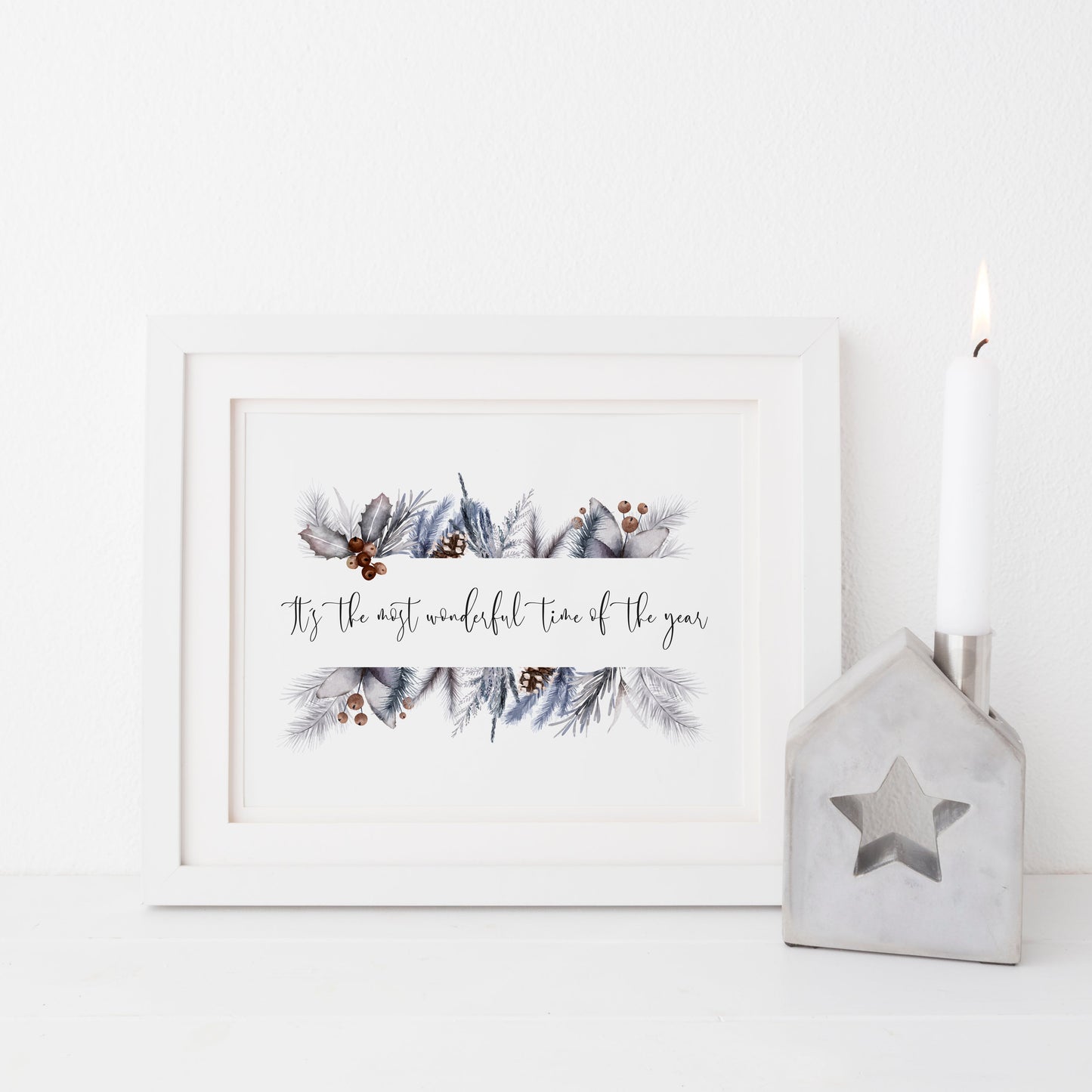 It's the most wonderful time of the year watercolour foliage wreath seasonal unframed wall art poster print
