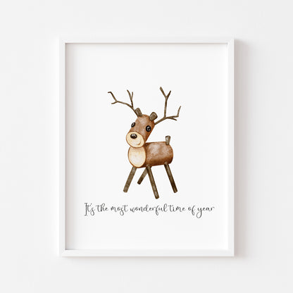 Reindeer It's the most wonderful time of the year watercolour xmas seasonal unframed wall art poster print