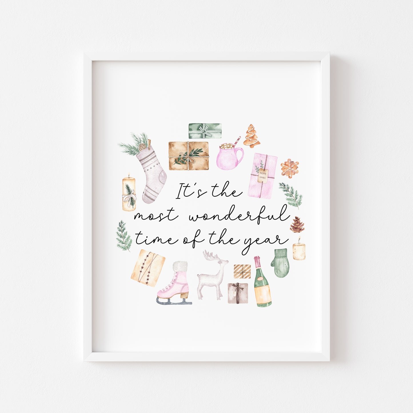 It's the most wonderful time of the year watercolour Christmas illustrations xmas seasonal unframed wall art poster print