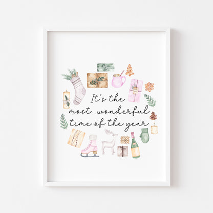 It's the most wonderful time of the year watercolour Christmas illustrations xmas seasonal unframed wall art poster print