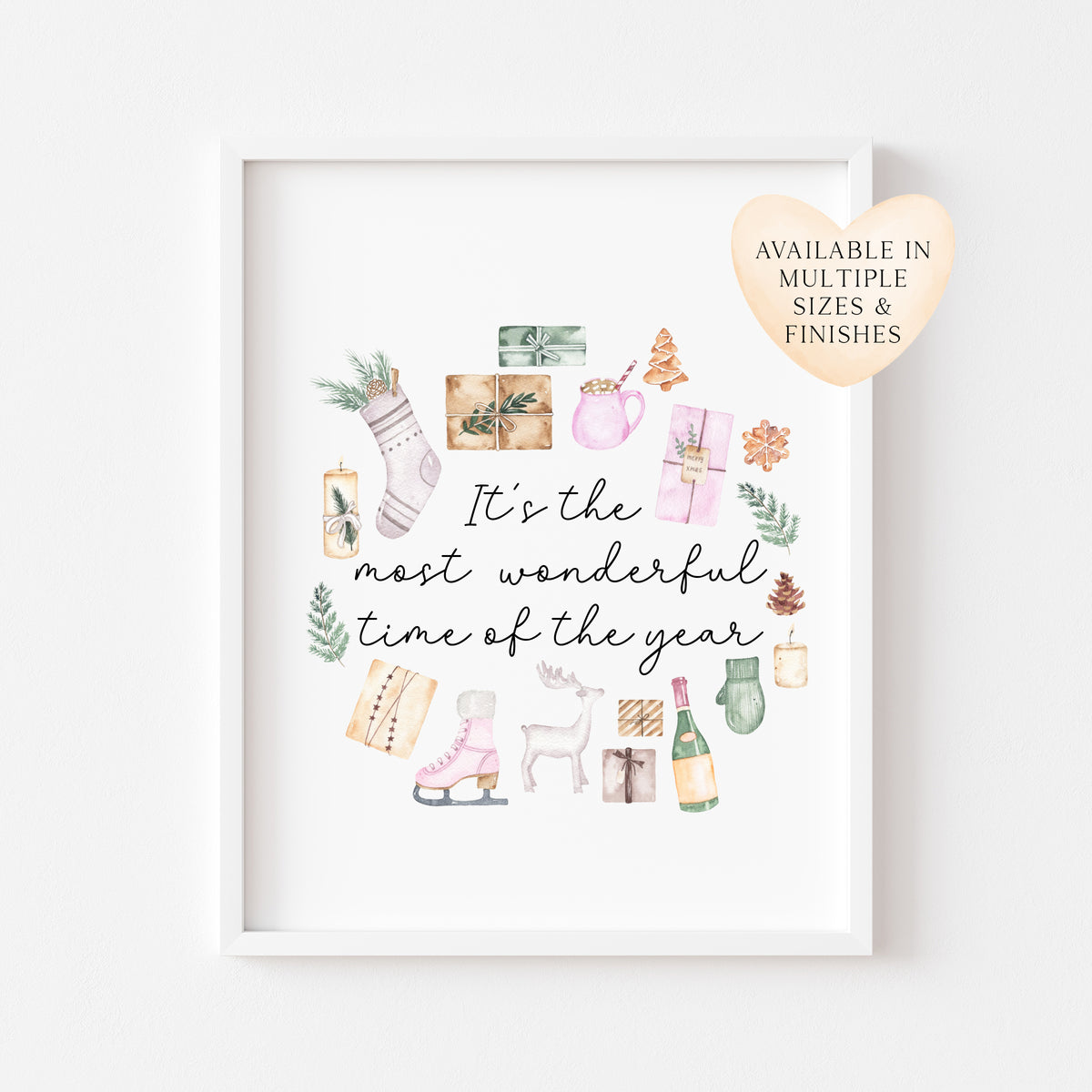 It's the most wonderful time of the year watercolour Christmas illustrations xmas seasonal unframed wall art poster print