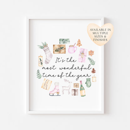 It's the most wonderful time of the year watercolour Christmas illustrations xmas seasonal unframed wall art poster print