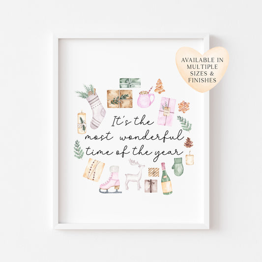 It's the most wonderful time of the year watercolour Christmas illustrations xmas seasonal unframed wall art poster print