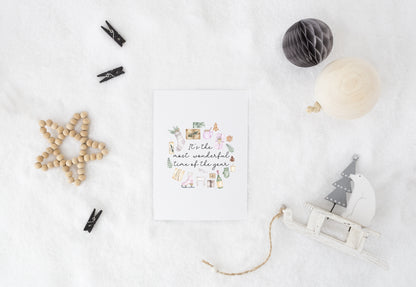 It's the most wonderful time of the year watercolour Christmas illustrations xmas seasonal unframed wall art poster print
