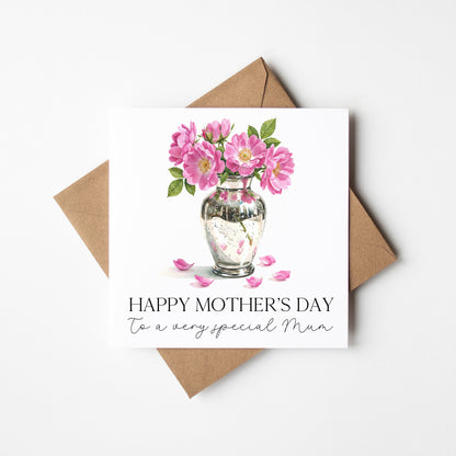 Mother's day card to a very special mum pink flowers card with Envelope