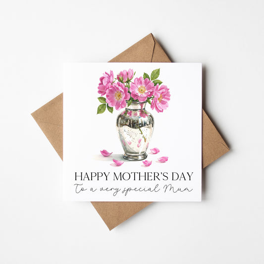 Mother's day card to a very special mum pink flowers card with Envelope