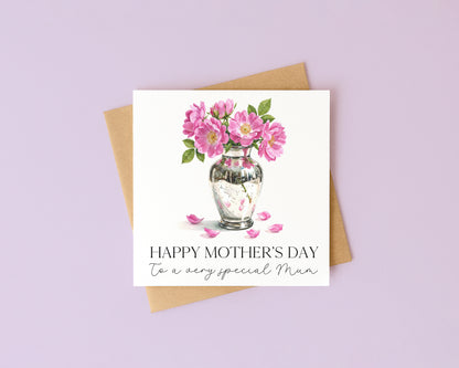 Mother's day card to a very special mum pink flowers card with Envelope