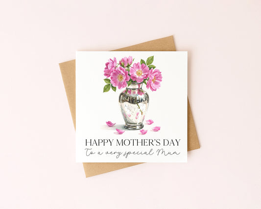 Mother's day card to a very special mum pink flowers card with Envelope
