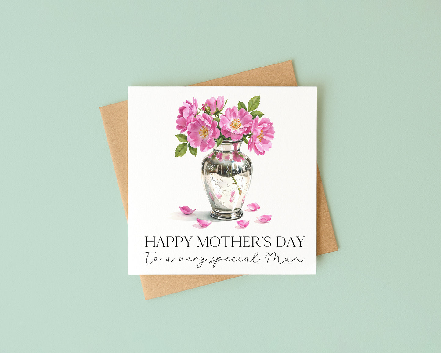 Mother's day card to a very special mum pink flowers card with Envelope