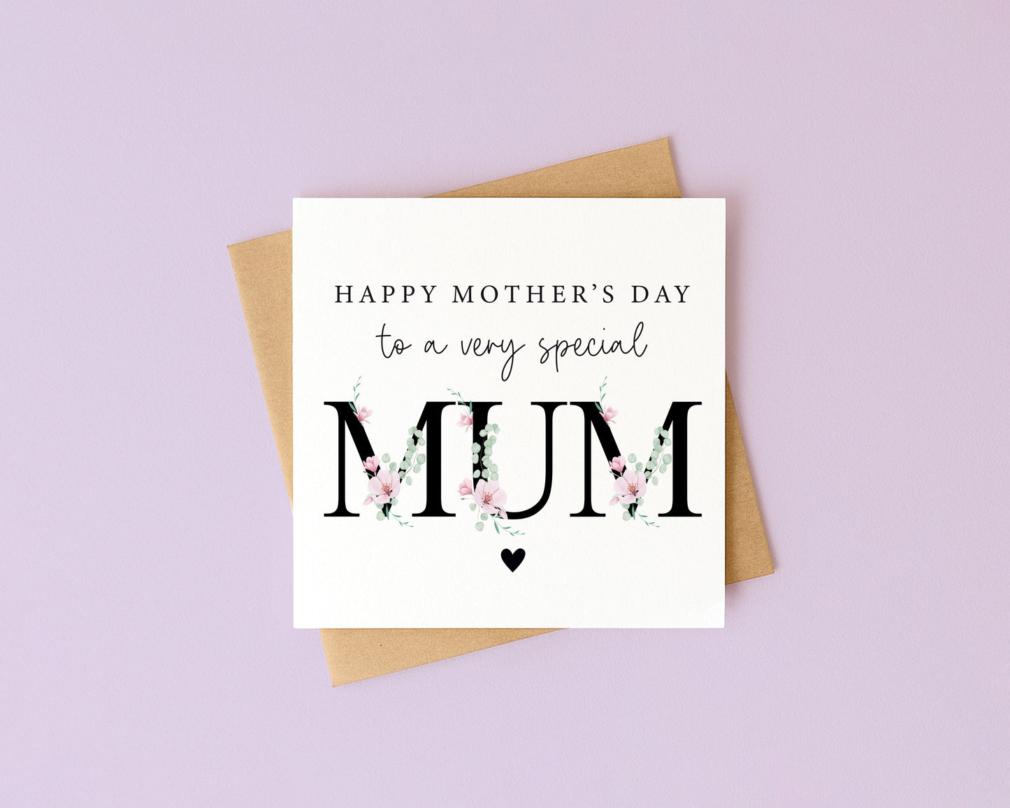 Mother's day card to a very special mum pink black magnolia floral letters card with Envelope