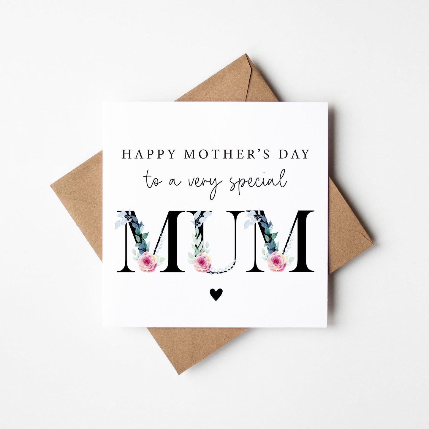 Mother's day card to a very special mum pink blue green floral letters card with envelope