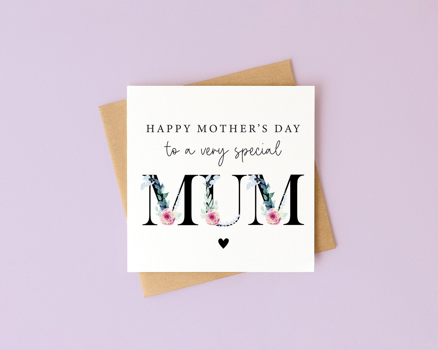 Mother's day card to a very special mum pink blue green floral letters card with envelope