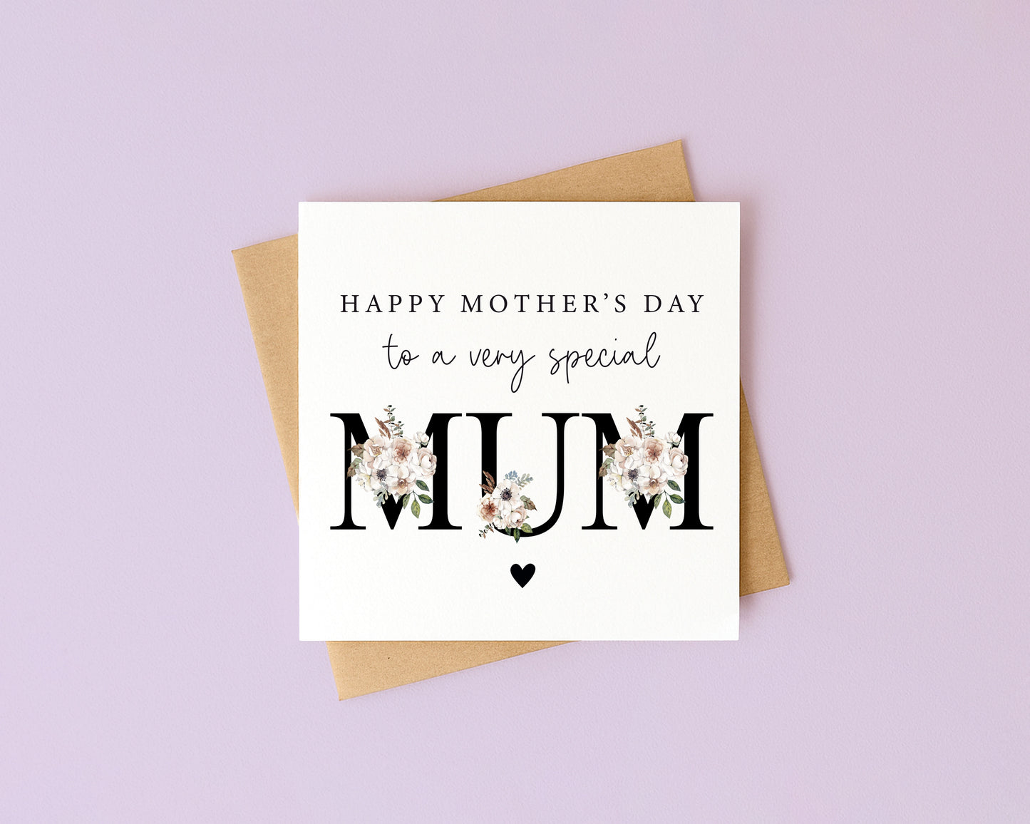 Mother's day card to a very special mum black magnolia floral letters card with envelope
