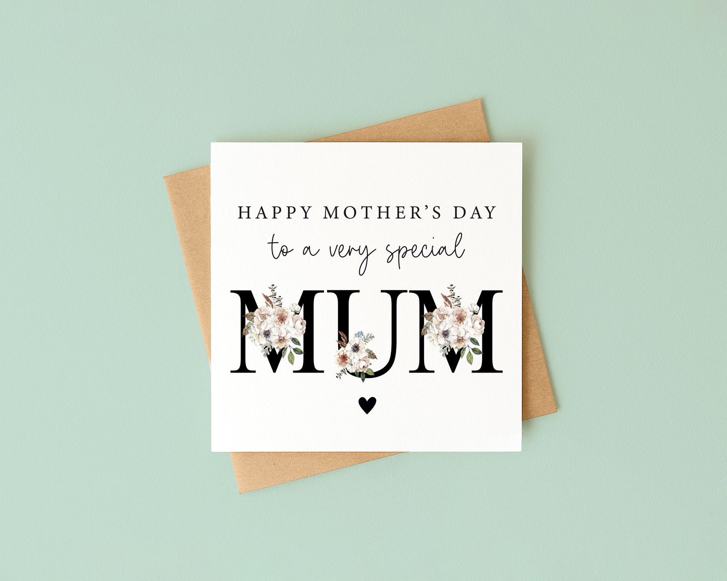 Mother's day card to a very special mum black magnolia floral letters card with envelope