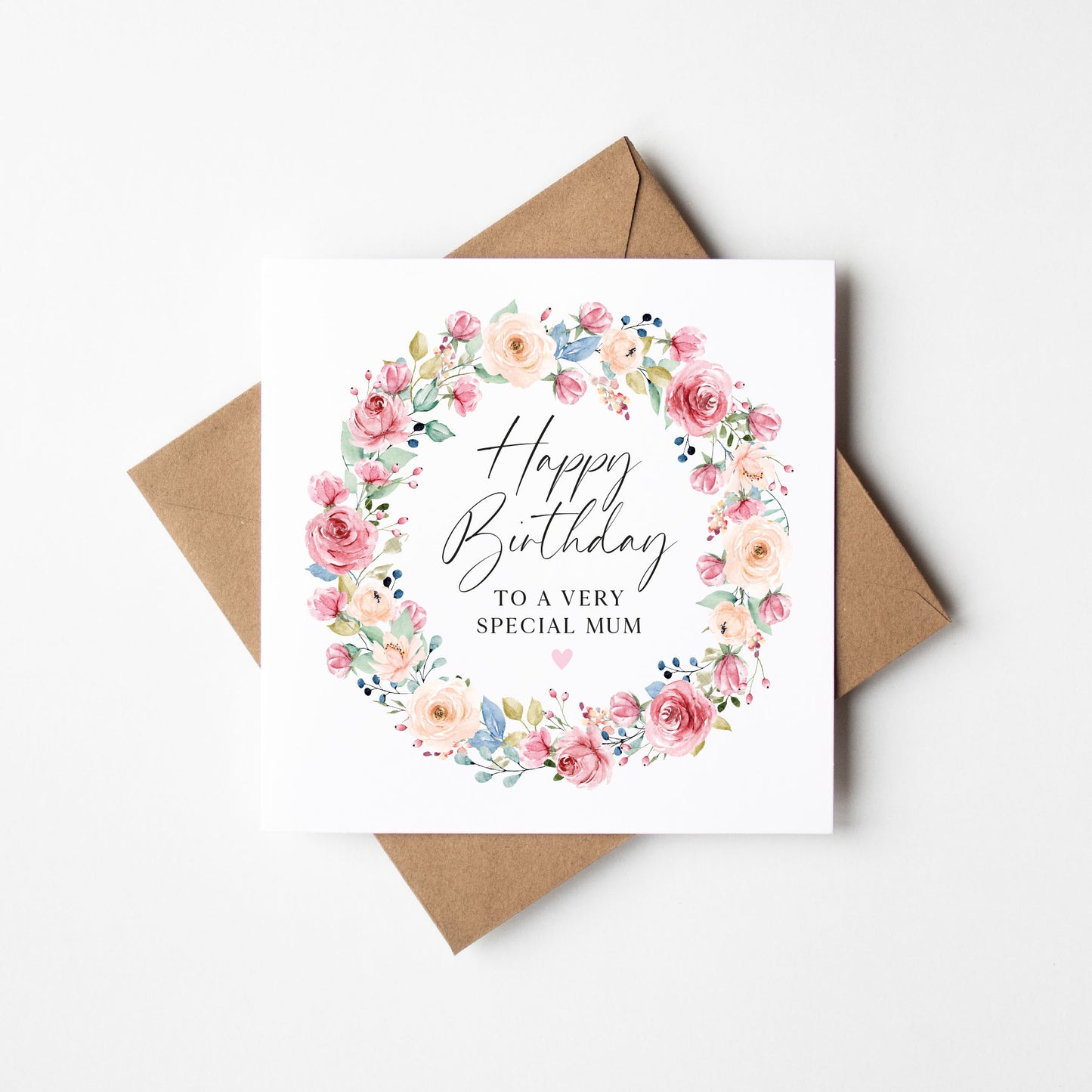Birthday Card, Floral pink blue Bday Card for friends, sister, grandma, nan with envelope