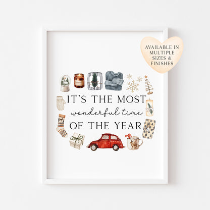 It's the most wonderful time of the year watercolour festive favourites seasonal unframed wall art poster print