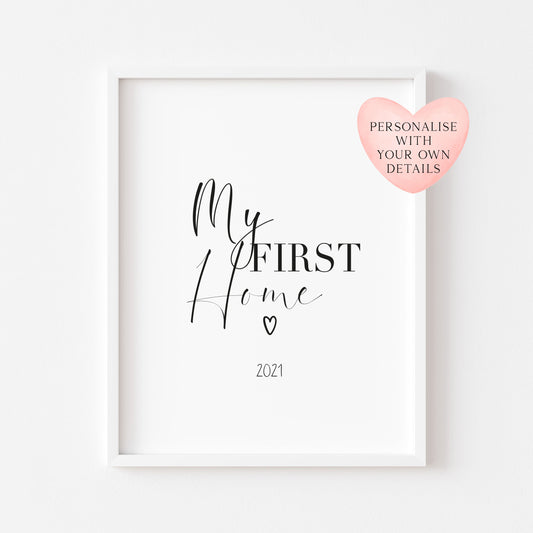 My first home, house print, new home personalised with names and or dates wall art new home gift unframed poster print