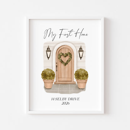 Personalised First / New Home Print front door watercolour New House Gift, Wall Art (unframed)