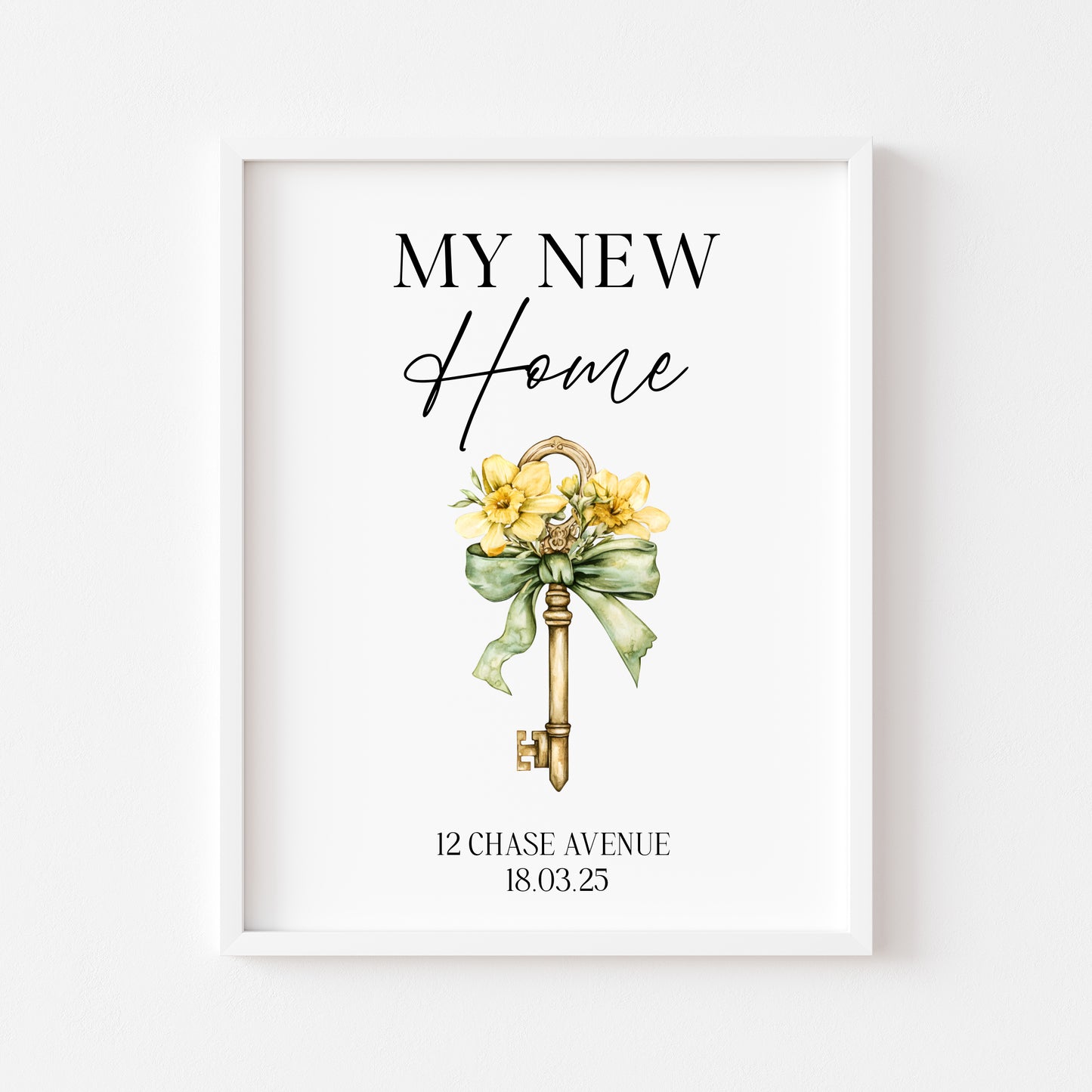 Personalised First / New Home Print Floral key New House Gift, Wall Art (unframed)