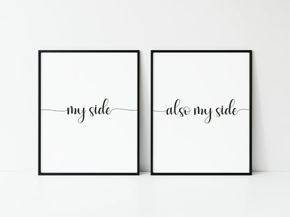 Set of 2 prints, my side and also my side funny bedroom borderless unframed wall art poster prints