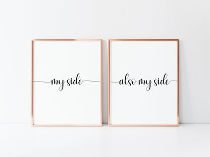 Set of 2 prints, my side and also my side funny bedroom borderless unframed wall art poster prints