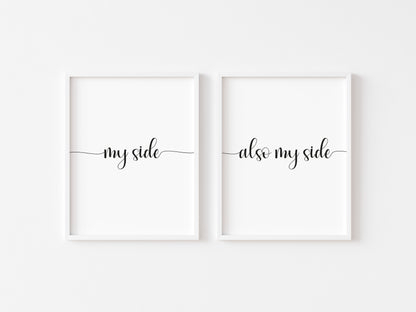 Set of 2 prints, my side and also my side funny bedroom borderless unframed wall art poster prints