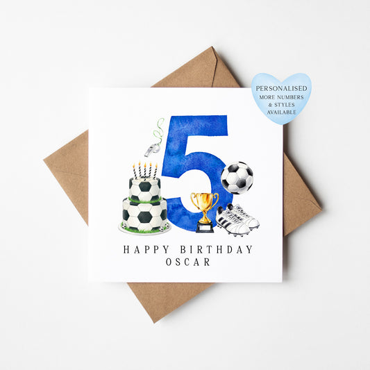 5th Birthday Card personalised football footy themed boys bday card number 5 with Envelope