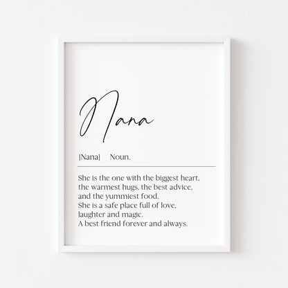 Nana, Nan, Nanny, Grandma Definition Print Sentimental Grandparent Gift, Unframed Wall Art