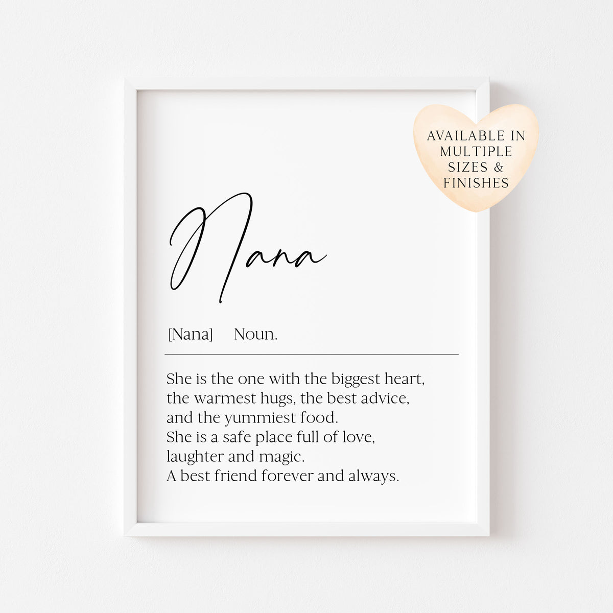 Nana, Nan, Nanny, Grandma Definition Print Sentimental Grandparent Gift, Unframed Wall Art