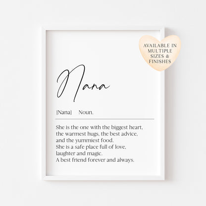 Nana, Nan, Nanny, Grandma Definition Print Sentimental Grandparent Gift, Unframed Wall Art