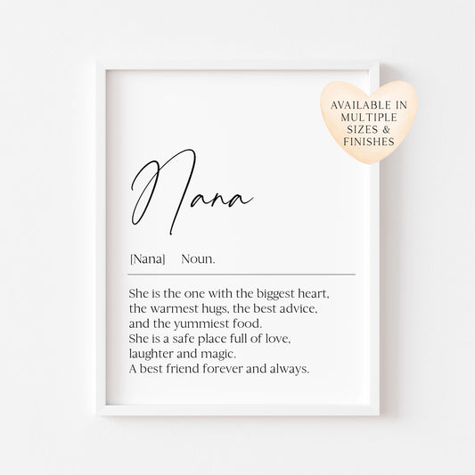 Nana, Nan, Nanny, Grandma Definition Print Sentimental Grandparent Gift, Unframed Wall Art